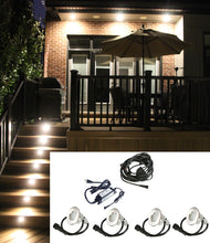 Small Round Metal Trim - LED Outdoor Recessed Lights KIT- 4 Mini Deck/Patio Lights (Spring Fit) with Transformer and Daisy Chain - #EZKITRT-TW - LEDeze
