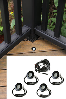 Small Round Metal Trim - LED Outdoor Recessed Lights KIT- 4 Mini Deck/Patio Lights (Spring Fit) with Daisy Chain - #EZKITRT4 - LEDeze