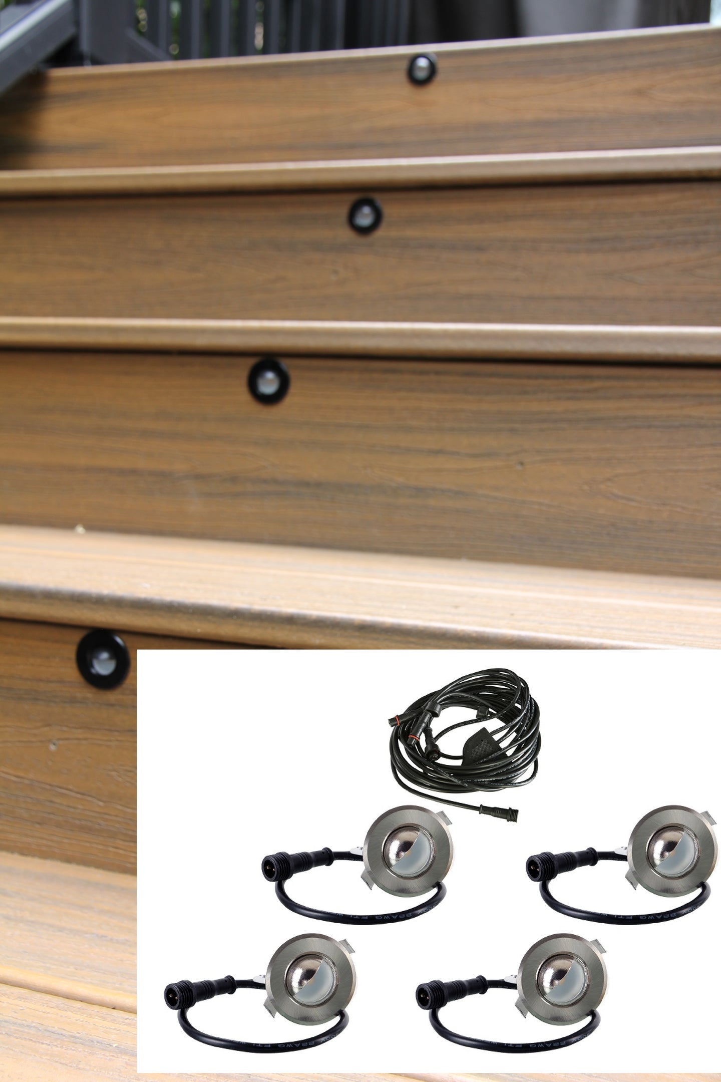 Small Round Metal SCOOP Trim - LED Outdoor Recessed Lights KIT- 4 Mini Deck/Patio Lights (Spring Fit) with Wire Splitter - #EZKITSC4 - LEDeze