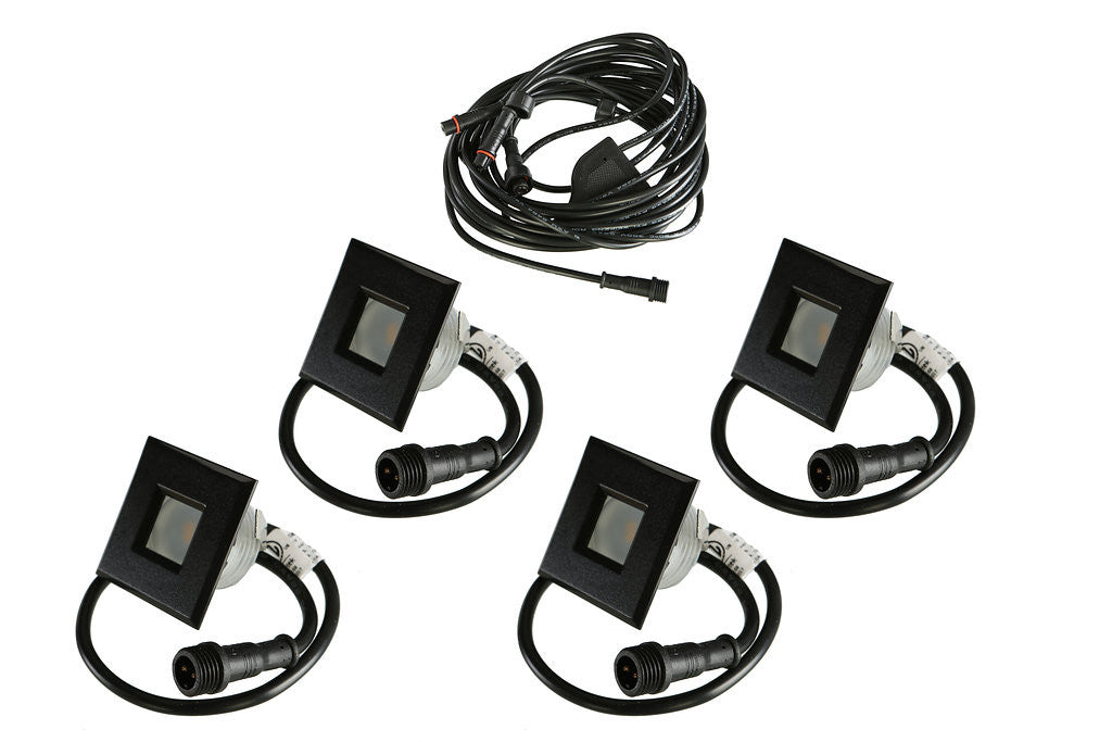 PLASTIC Square Trim - LED Outdoor Recessed Lights KIT- 4 Mini Deck/Patio Lights (Spring Fit) with Daisy Chain - #EZKITST4 - LEDeze