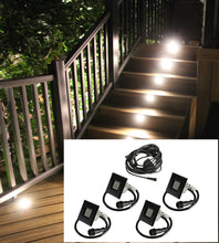 STAINLESS STEEL Square Trim - LED Outdoor Recessed Lights KIT- 4 Mini Deck/Patio Lights (Spring Fit) with Daisy Chain - #EZKITST4-SS