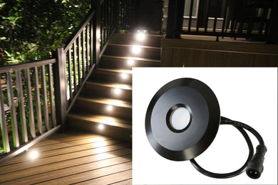 BIG Round Metal Trim LED Outdoor Recessed Mini Deck/Patio Light (Spring Fit) - #EZDLB12
