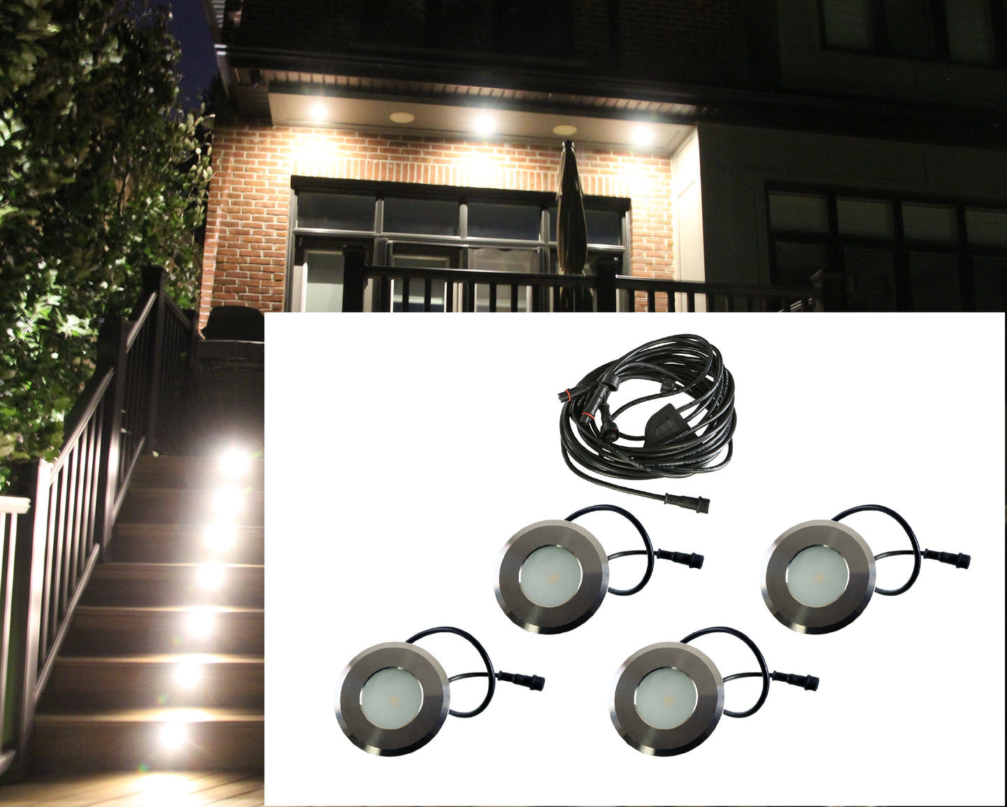 Inground LED Outdoor Recessed Lights KIT -  4 Recessed Lights 1 Watt with Wire Splitter #EZIL9KIT-BRUSHED NICKEL