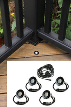 Small Round Metal Trim - LED Outdoor Recessed Lights KIT- 4 Mini Deck/Patio Lights (Spring Fit) with Wire Harness Splitter - #EZKITRT4