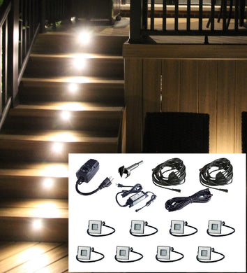 PLASTIC Square Trim - LED Outdoor Recessed Lights KIT-8 Mini Deck Lights with Transformer, Timer, Daisy Chain, 10ft Cable, Forstner Drill Bit - #EZKITST8